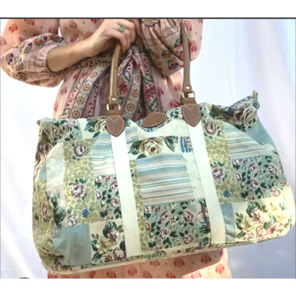 Vtg Large 80s Gitano Pastel Patchwork Weekend Overnight Bag Boho Cottage EUC - Picture 1 of 16